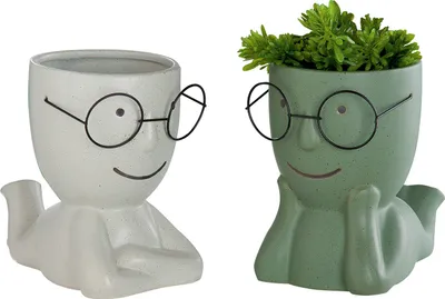 Immagine prodotto di Gilde Übertopf, "Smile", Gesichtsmotiv, Keramik, grün, , , L. 21,5 cm, B. 13,5 cm, H. 20 cm 2 Stück wie abgebildet 28616