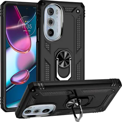 Obrázek produktu pro Pouzdro pro Motorola Edge 30 Pro dvouvrstvé robustní, vojenská ochrana pouzdro s držákem prstenu a stojánkem černé