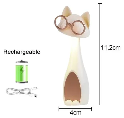 Produktbild von LED-Nachtlicht im Katzen-Design, USB-C aufladbar, kompakte Tischlampe für Schlafzimmer und Nachttisch – Weiß