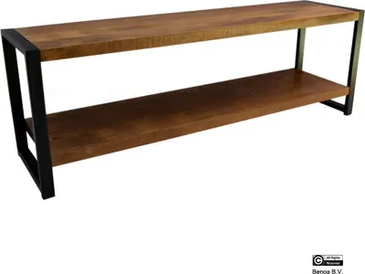 Produktbild von TV-Möbel Britt aus Mangoholz mit natürlicher Oberfläche, 120 cm, schwarze Stahlbeine