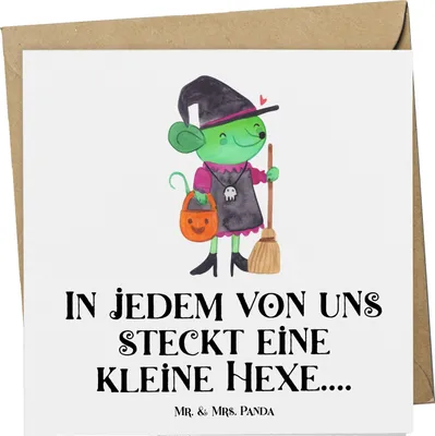 Produktbild von Mr. & Mrs. Panda Grußkarte Halloween Hexe - Weiß - Geschenk, doppelkarte, schaurige Spiele, gruselige Kostüme, Feiertag, Klappkarte, Glückwunschkarte, Gruselparty, Events