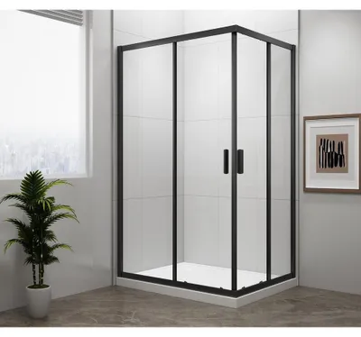Productafbeelding van Polysan EASY BLACK douchecabine, rechthoekig, 900x800 mm, helder glas