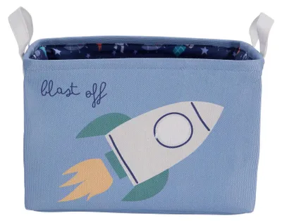 Image de Boîte de rangement pour enfants, 30x25 cm – Fusée spatiale, bleue, H&L