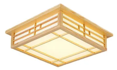 Produktbild von LED Holz Deckenleuchte 35×35 cm – Massivholz, Pergamentimitat, Warmes Licht, Wohnzimmer & Büro