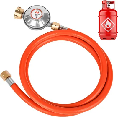 Produktbild von Gasdruckregler 50 mbar, 150 cm Gasschlauch, 1/4 Zoll 19 LH Gewinde, für Gasgrill