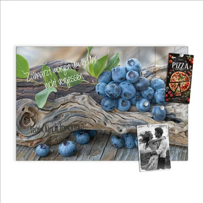 Produktbild von Magnettafel 60x40cm Pinnwand Whiteboard beschreibbar - Blaubeeren auf Holz