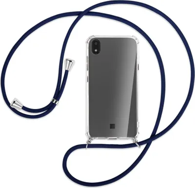 Produktbild von Handykette Backcover-Schutzhülle mit Band (Metall silberfarben) für LG K20 / K20 2019 - dunkelblau