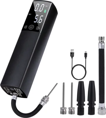 Produktbild von Crrynuo Elektrische Ballpumpe für Fußball & Basketball, inkl. 5 Nadeln & Schlauch, USB, Automatisch, Intelligent, Kompakt, Ergonomisch, Aluminiumlegierung, 16x4x4cm, nicht für Fahrradreifen