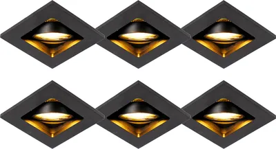 Zdjęcie produktu dla QAZQA – nowoczesny zestaw 6 nowoczesnych reflektorów do zabudowy, czarne, regulowane – salon I sypialnia – aluminiowe, kwadratowe – przystosowane do żarówek LED GU10