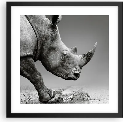 Produktbild von Gerahmtes Poster - Schwarzer Rahmen - Nashorn Monochrom Tier - 40x40 cm - Wand Bild - Wanddeko - Wandbilder - Kunstposter - Wandposter - Bilderrahmen - Bilder - Kunstdruck - P2BAC40x40-4954