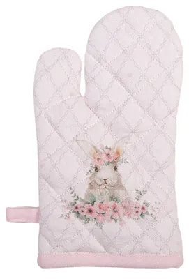 Produktbild von Clayre & Eef Kinderofenhandschuh 12x21 cm Rosa Baumwolle Kaninchen