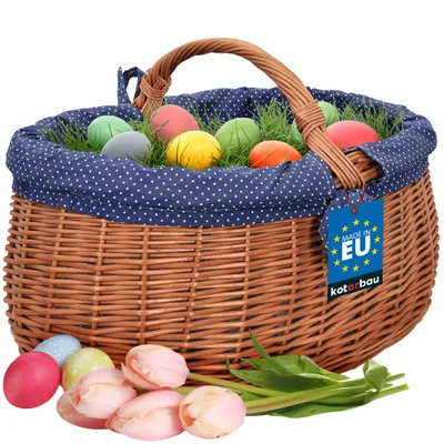 Produktbild von KOTARBAU® Weidenkorb mit Henkel 47x31x32cm Korb mit Henkel Einkaufskorb mit Stoffeinlage in Blau Pilzkorb Erntekorb Natürlich Weide Braun