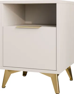 Produktbild von MIRJAN24 Nachttisch Xylix 1SZ, Schafzimmer Nachtschrank mit Schublade, Griff und Füße aus Metall in der Farbe Gold (Farbe: Sandbeige)