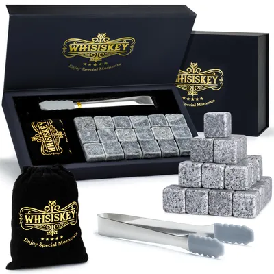 Whisky Steine Set, 18-teilig, Edelstahl, inkl. Samtbeutel und Zange