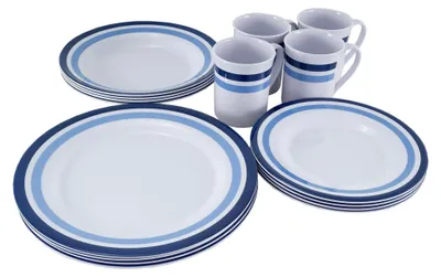 Produktbild von Outdoor Melamin Geschirr Set 16-teilig Camping Essgeschirr Reise Picknick Teller Porzellanoptik