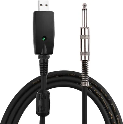Obrázok produktu pre USB audio kábel pre gitaru – USB konektor (samec) na 6,35 mm (1/4 palca) mono konektor pre elektrickú gitaru – profesionálny kábel na pripojenie gitary k počítaču cez USB na nahrávanie