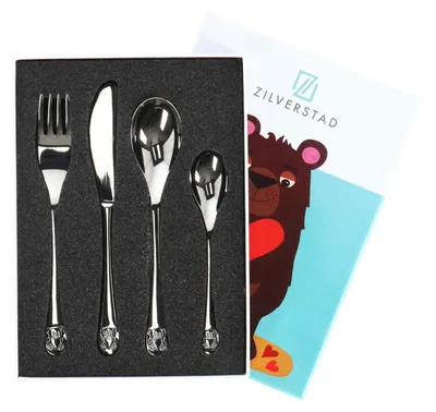 Immagine prodotto di Set di posate per bambini orso con cuore - 4 pezzi in acciaio inox - lavabile in lavastoviglie