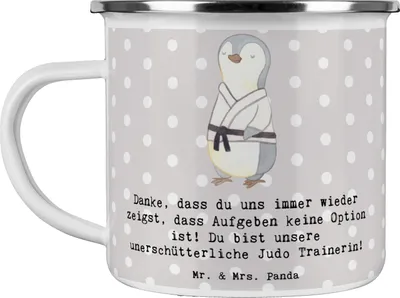 Produktbild von Mr. & Mrs. Panda Teetasse Unerschütterliche Judo Trainerin - Grau Pastell - Geschenk, Kampfsport, Motivtasse, becher emaille, Danksagung, Anerkennung, Pott, Sportart