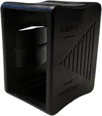 A black plastic slider mechanism for adjusting hardness.