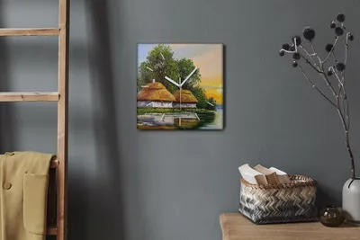 Produktbild von Coloray Hodiny Unikátní 30x30 cm  Tiché hodiny Pro obývací pokoj a kuchyň Nástěnné hodiny Plátno Bílé ručičky hodin - Malování Dorfhütte