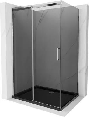 Produktbild von Mexen Omega ausziehbare Duschabtrennung 100 x 80 cm, Graphit, Chrom + Duschwanne Flat, Schwarz - 825-100-080-01-40-4070