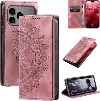 Produktbild von Mandala Handyhülle für Apple iPhone 17 Pro RFID Schutz Klapphülle Case Cover Design Schutzhülle Farbe: Rosa