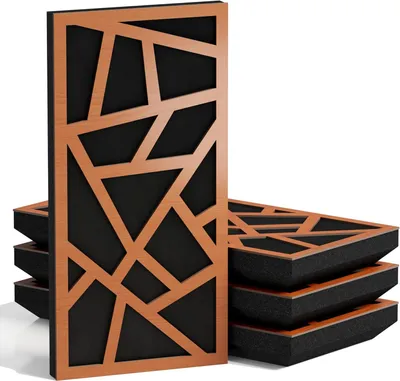 Productafbeelding van Set van 10 smalle akoestische panelen SKYROSS-F, 50x25x5 cm, kersenhout/zwart