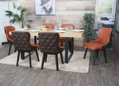 Produktbild von 6er-Set Esszimmerstuhl MCW-M60, Polsterstuhl Küchenstuhl Lehnstuhl Stuhl, Stoff/Textil Massiv-Holz  terrakotta-braun