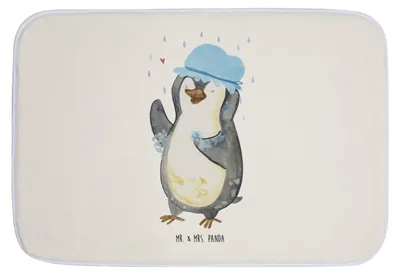 Produktbild von Mr. & Mrs. Panda Badematte Pinguin Duschen - Weiß - Geschenk, duschmatte, Duschkonzert, Baden, Badezimmerteppich, Neustart, Pinguine, Badteppich, Singen, Badvorleger