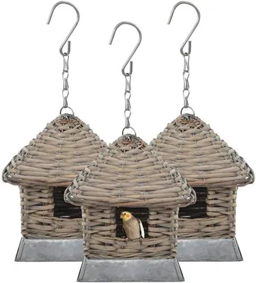 Immagine prodotto di Casetta per uccelli in fibra naturale - Set da 3 - 17x17x19 cm - Realizzata a mano - Marrone - Casetta nido per uccellini - Decorazione da giardino