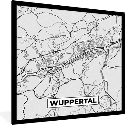Produktbild von MuchoWow® Gerahmtes Poster Karte - Wuppertal- Karte - Deutschland - Stadtplan 40x40 cm - Poster mit Schwarzem Bilderrahmen Wandposter Rahmen Foto Bilder - Mit Rahmen - Wanddekoration Schlafzimmer