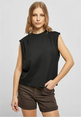 Produktbild von Urban Classics - Damen Organic Heavy Pleated Shoulder Top BLACK 3XL