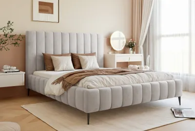 Obrázek produktu pro Besilio Möbel - Manželská postel 120x200 Tina II Slim sametová tkanina - Designová postel s lamelovým roštem, čelem a podnoží - Světle šedá & Velluto 15