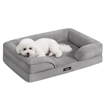 Produktbild von FEANDREA Orthopädisches Hundebett M, abnehmbarer Bezug, erhöhte Ränder, rutschfest, waschbar, Haustierbett, hellgrau