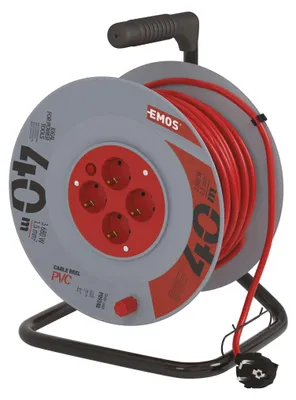 PVC Kabeltrommel – 4 Steckdosen, 40m, 1,5mm2 SCHUKO
