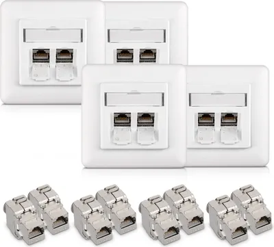 Produktbild von kwmobile Keystone Dose Modul Set - 8x Keystone Modul 4x Netzwerkdose CAT 6A Kabel - 10Gibt/s geschirmt Metall Gehäuse RJ45 Schnappverschluss