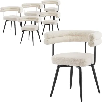 Zdjęcie produktu dla ML-Design Krzesła do jadalni obrotowe, zestaw 6 sztuk w kolorze beżowym, ergonomiczne krzesło do salonu z podłokietnikami i oparciem, obrotowe o 360°, z metalowymi nogami