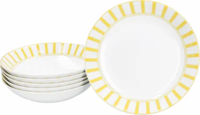 Obrázek produktu pro Sada 6 talířů na polévku 450ml porcelánový talíř hluboký těstovinový pruhovaný