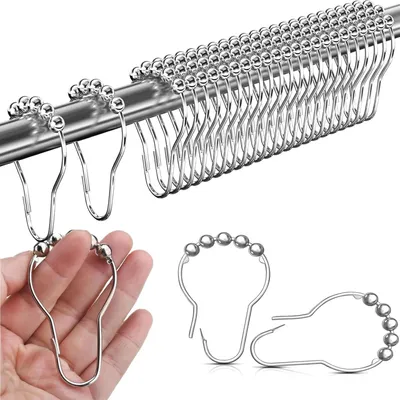 Produktbild von 24 Stück Duschvorhang Haken, Duschvorhangringe Edelstahl Rostfrei, Aufhängeringe mit Gleitsystem, Leicht Gleitende Duschvorhanghaken, Duschringe für Duschvorhangstange, Kleiderstange (Silber)
