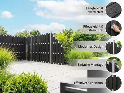 Produktbild von WPC-Sichtschutzzaun CARMENO - 5x Element + 6x Pfosten - Schwarz