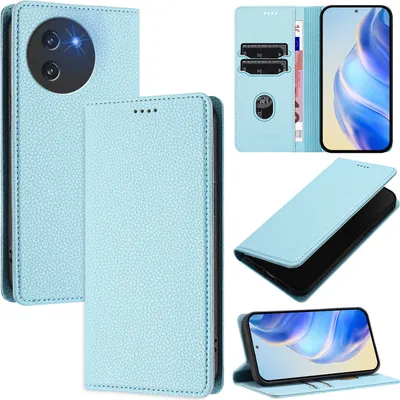 Produktbild von Litchi Leder Handyhülle für Doogee Note 59 / Note 59 Pro Wallet Kartenfächer Standfunktion Hülle Hellblau
