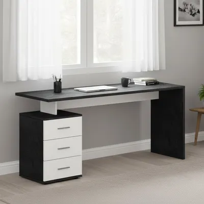 Produktbild von Moderne Büroschreibtisch mit 3 Schubladen 160x60x75cm New Selina Basic - Schwarz - Weiß