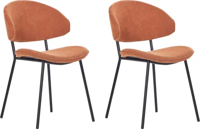 Produktbild von BELIANI 2er Set Esszimmerstühle Orange Stoffpolsterung Schwarze Metallbeine Armlose Gebogene Rückenlehne Modernes Zeitgenössisches Design