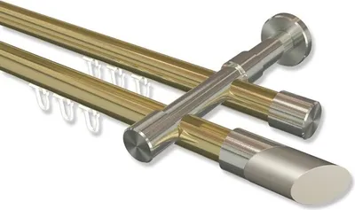 Produktbild von Interdeco Innenlaufstange, Gardinenstange mit Innenlauf Messing-Optik / Edelstahl-Optik Modell Prestige Verano, 20 mm Ø 2-läufig, 480 cm (geteilt)