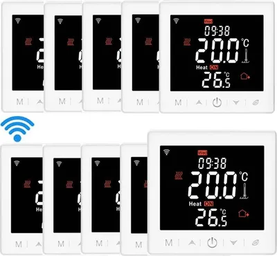 Zdjęcie produktu dla Termostat 10X WIFI do wodnego ogrzewania podłogowego 3A z aplikacją i sterowaniem głosowym, wyświetlaczem LCD 3,5'', funkcją programowania, zabezpieczeniem przed dziećmi, prognozą pogody – termostat ścienny