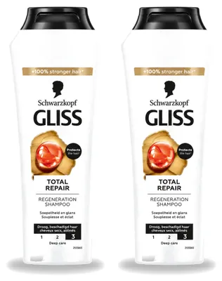 Productafbeelding van 2 x Schwarzkopf Gliss Total Repair Shampoo voor intensieve haarreparatie, 250 ml - Voordelige verpakking - 2 stuks