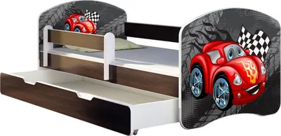 Immagine prodotto di Letto ACMA per giovani letto per bambini letto junior completo di rete a doghe con protezione anticaduta Wenge 05 Wengee Auto 160x80 + rete