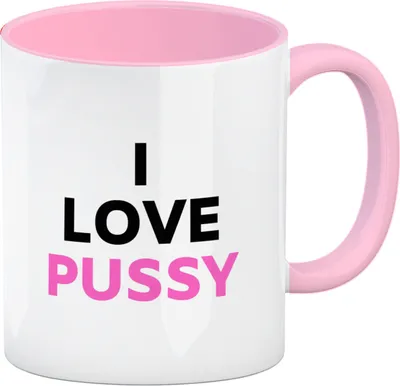 Produktbild von I Love Pussy Kaffeebecher mit Innenseite und Griff in Rosa