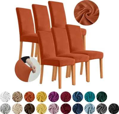 Produktbild von MEBLE ODNOWA, Stuhlhusse, Stuhlbezug, Standardgröße, Samt, Kupfer / Rostbraun, 6er Set, Velours, elastisch, Stuhlbezüge, Stuhlhussen, maschinenwaschbar