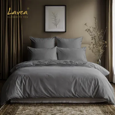 Produktbild von Lavea® Bettwäsche Set, 1 Bettbezug 135x200 cm + 1 Kissenbezug 80x80 cm - Mittelgrau